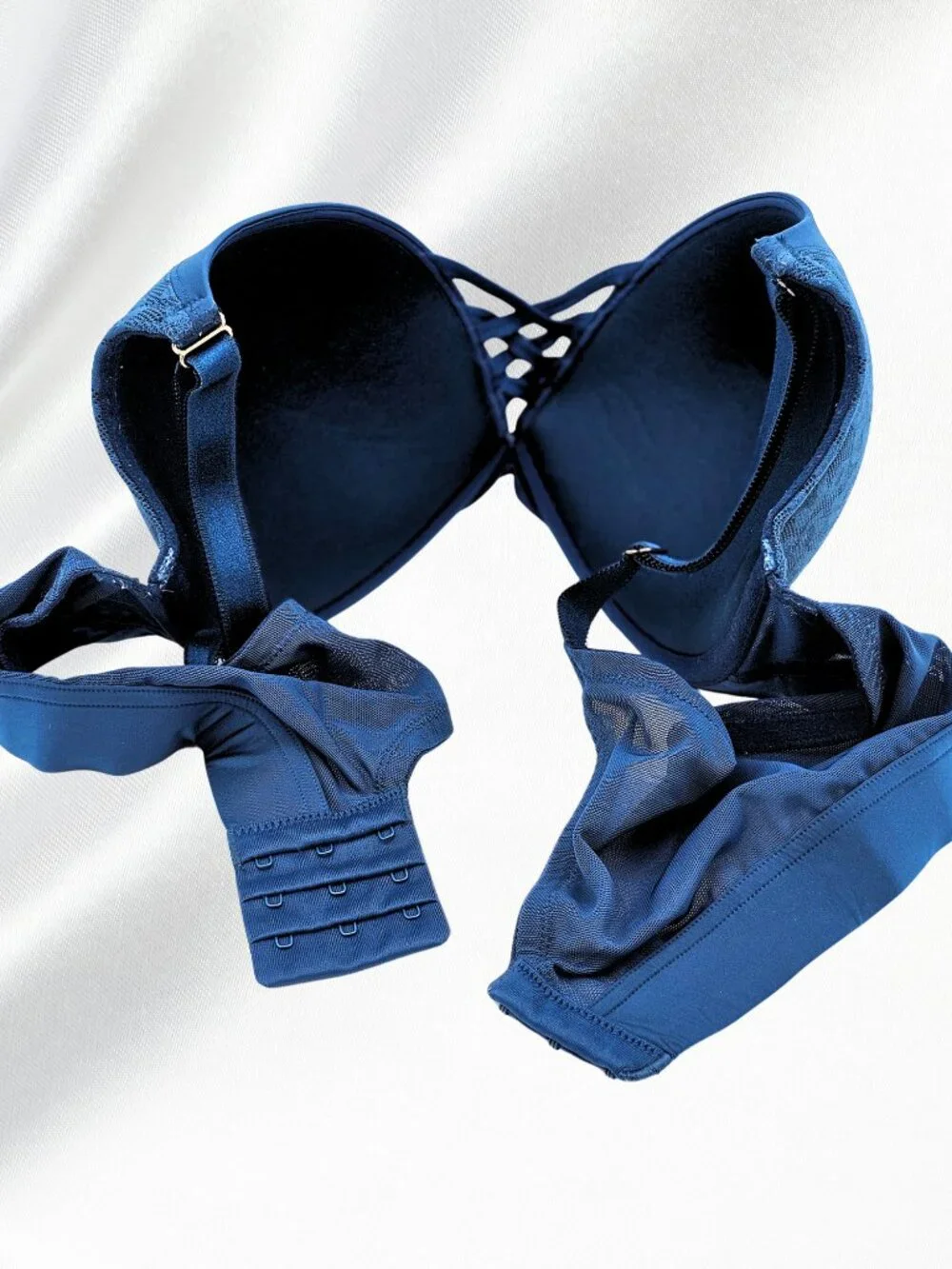 Torrid Curve 40C Navy Blue Leopard Lace Push Up Plunge Bra Strappy